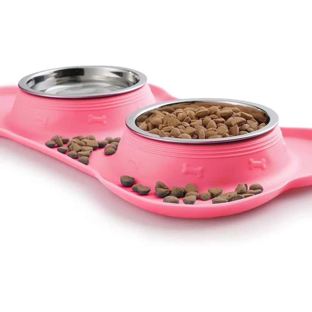 Stainless Steel Dog Bowls Set With Non Slip Silicone Mat