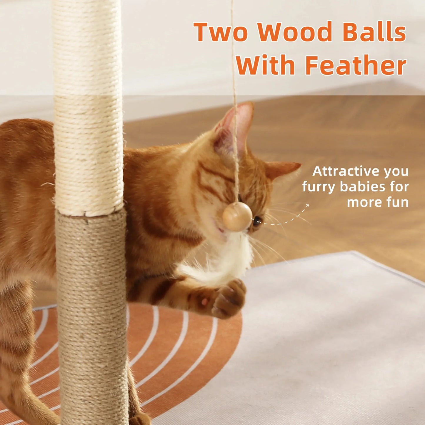 Interactive Cat Scratching Post With 2 Tier Ball Track And Hanging Feathers