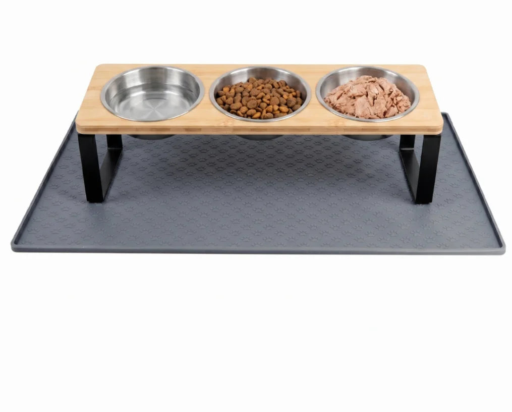 Elevated Cat Feeder With Tilted 15 Degree Stand And Stainless Steel Bowls