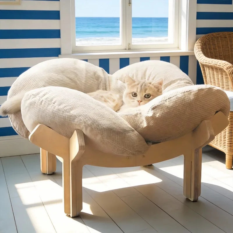 Wooden High Leg Cat Bed With Soft Cushion Pet Sofa