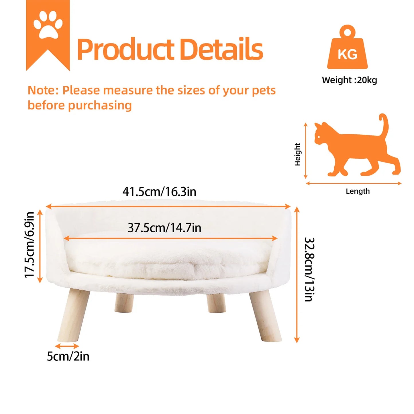 BINGOPAW Pet Sofa Bed Raised Cat Chair Removable Cushion