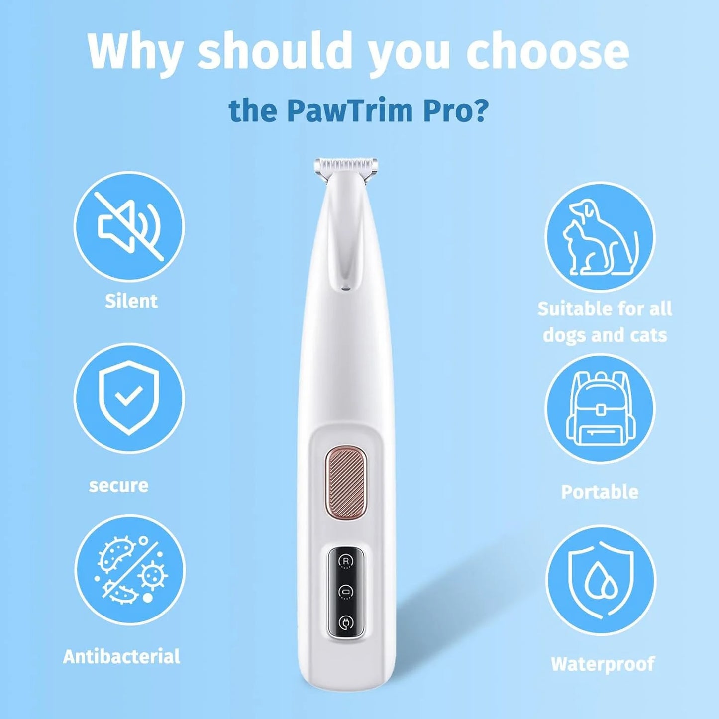 Rechargeable Pet Grooming Clippers With LED Light For Paws