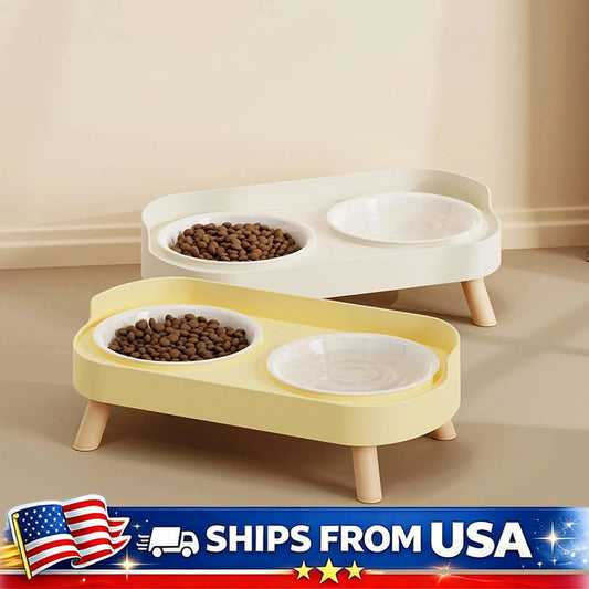 Elevated Pet Food And Water Bowl Set With Raised Stand