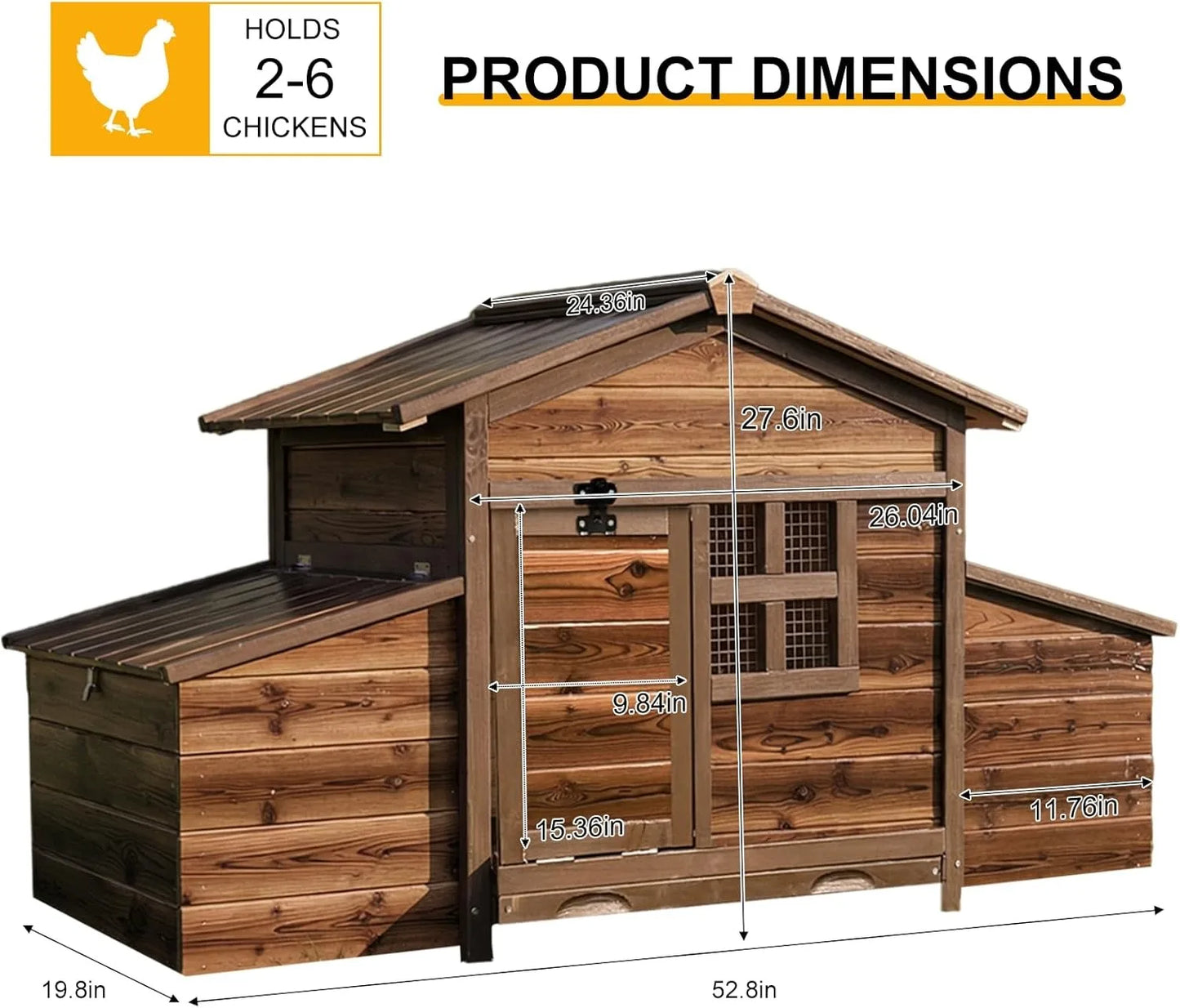 Wooden Chicken Coop With Two Nesting Boxes For Two Chickens