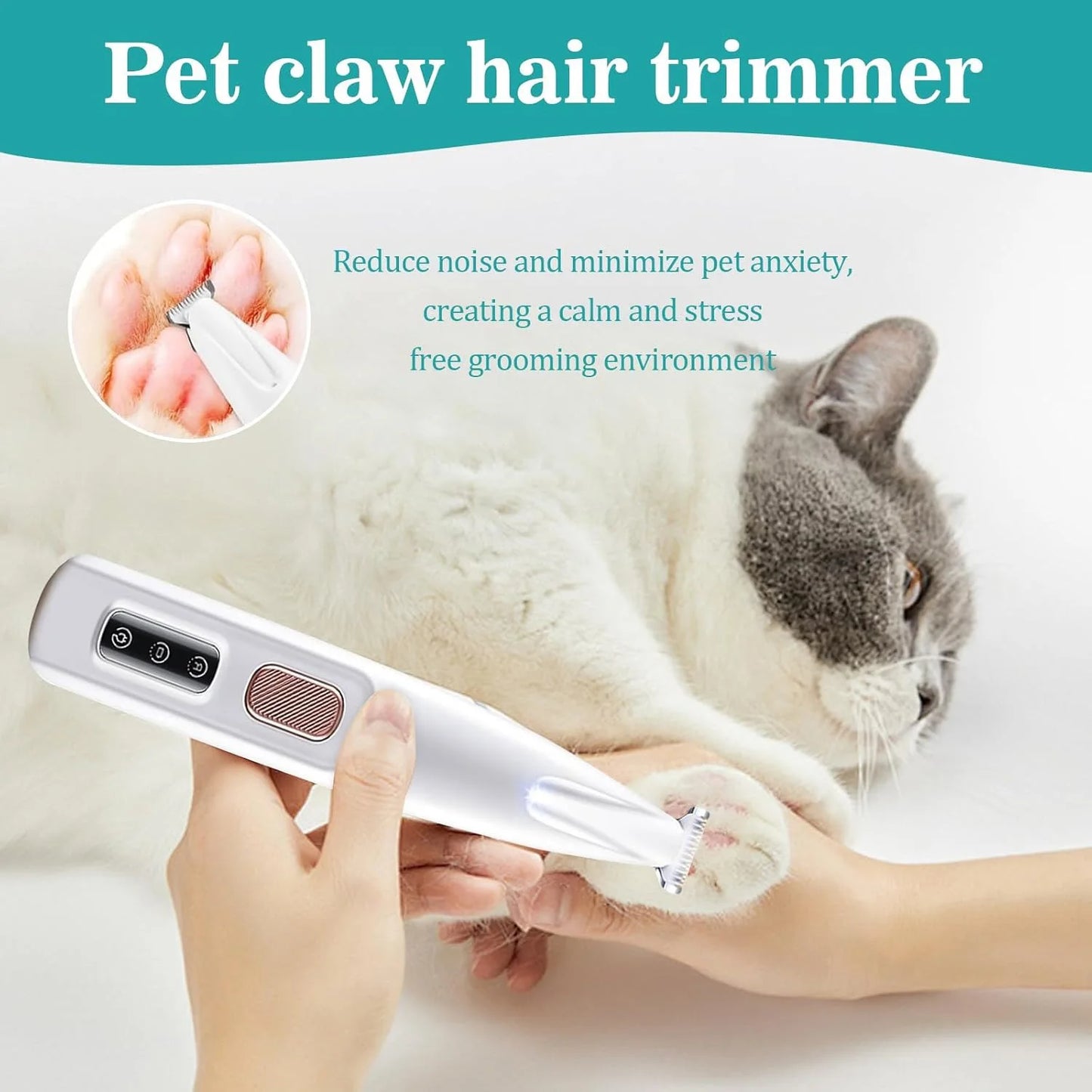 Rechargeable Pet Grooming Clippers With LED Light For Paws