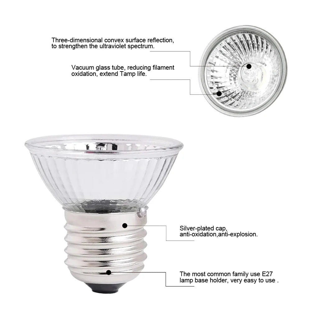 Reptile Heat Lamp Bulb Clip On Dimmable UVA UVB Turtle
