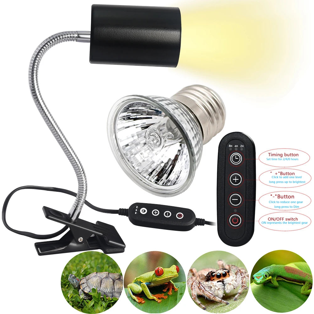 Reptile Heat Lamp Bulb Clip On Dimmable UVA UVB Turtle