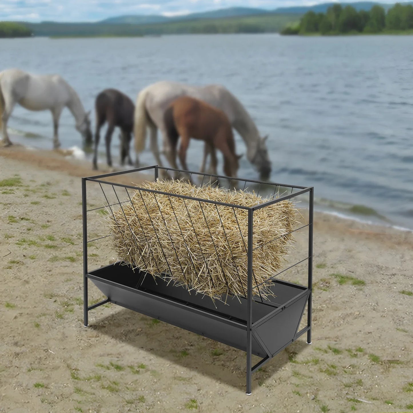 Feed Pan Pasture Hay Feeder Heavy Duty 2-in-1 Livestock