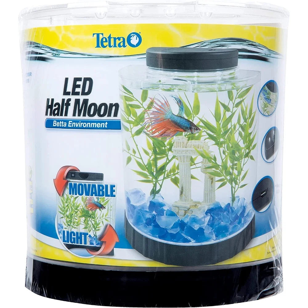 XMSJ Betta Aquarium Kit Half Moon Tank With LED Light