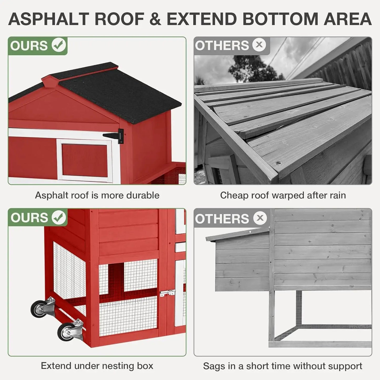 XMSJ Outdoor Chicken Coop With Wheels Nesting Box Leakproof Tray