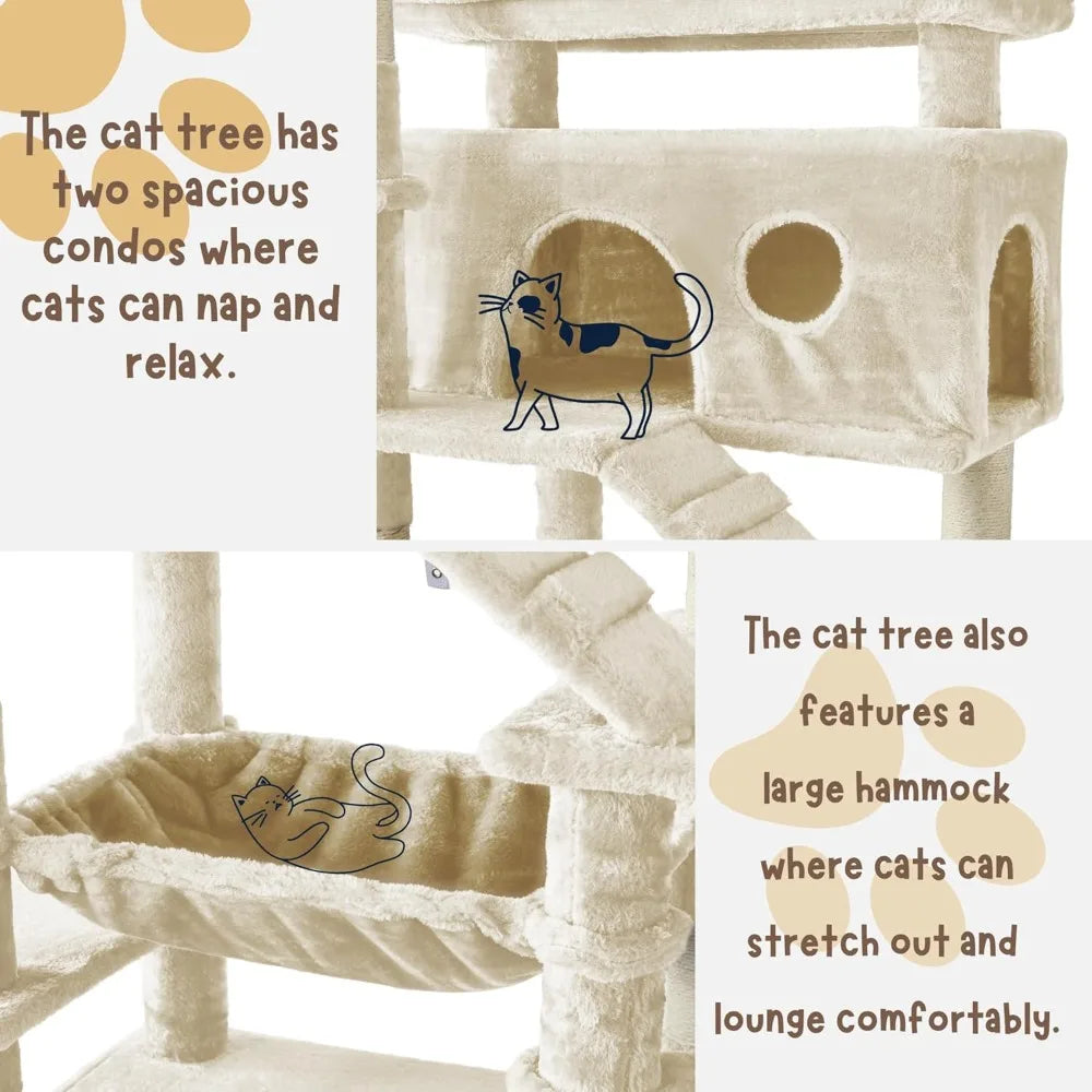 HUANZHUANG Cat Tree Tower With Hammock And Scratching Posts