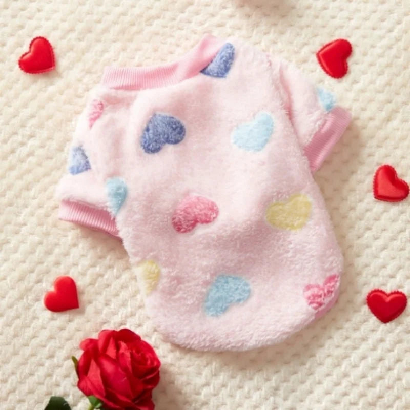 Flannel Heart Print Dog Vest Coat Winter Fleece Pet Clothes
