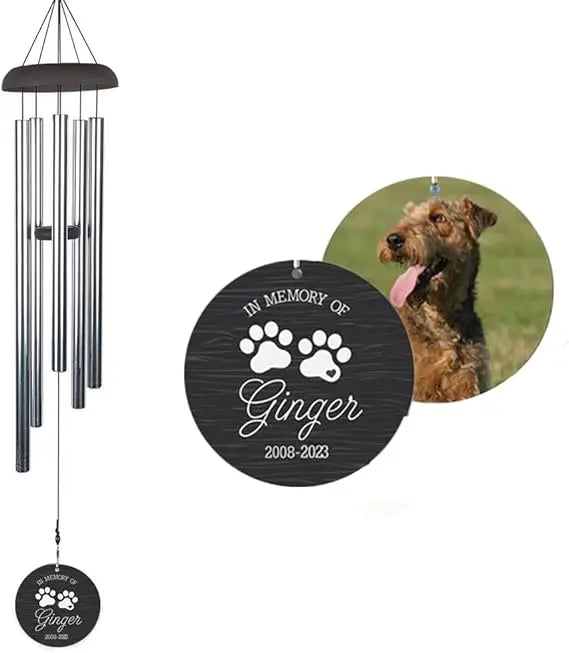 Personalized Heart Shaped Pet Memorial Wind Chime With Photo KeepsakeMemorialTribute