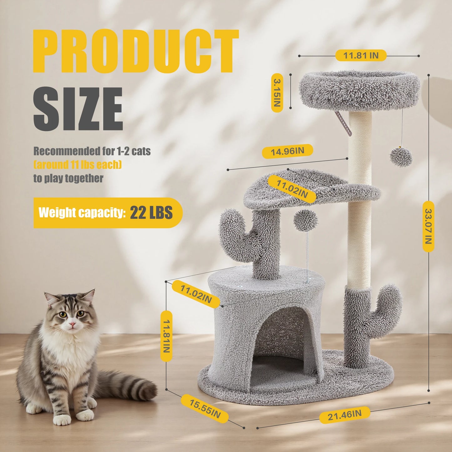 JHK Three Level Cat Tree Tower Indoor Pet Furniture Sisal