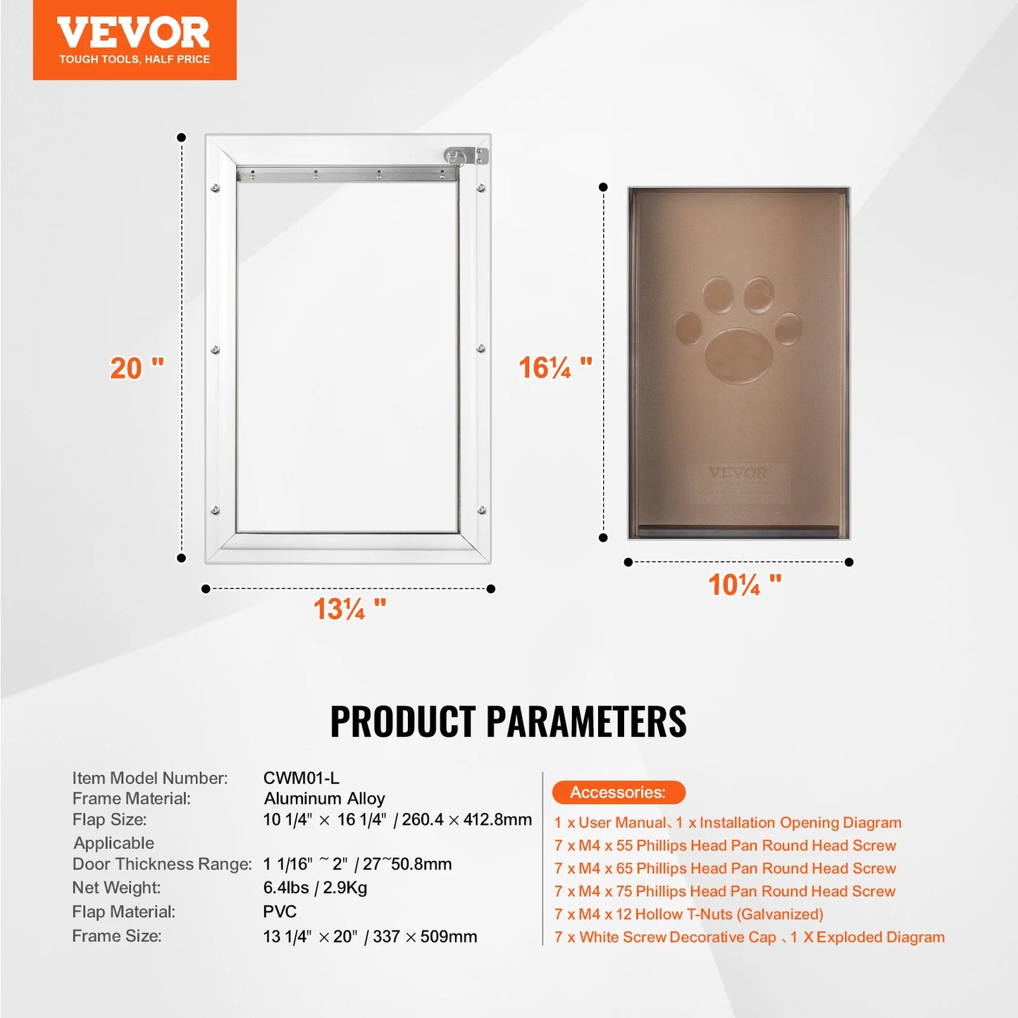 Dog Door Aluminum Frame Pet Door With Lockable Flap System