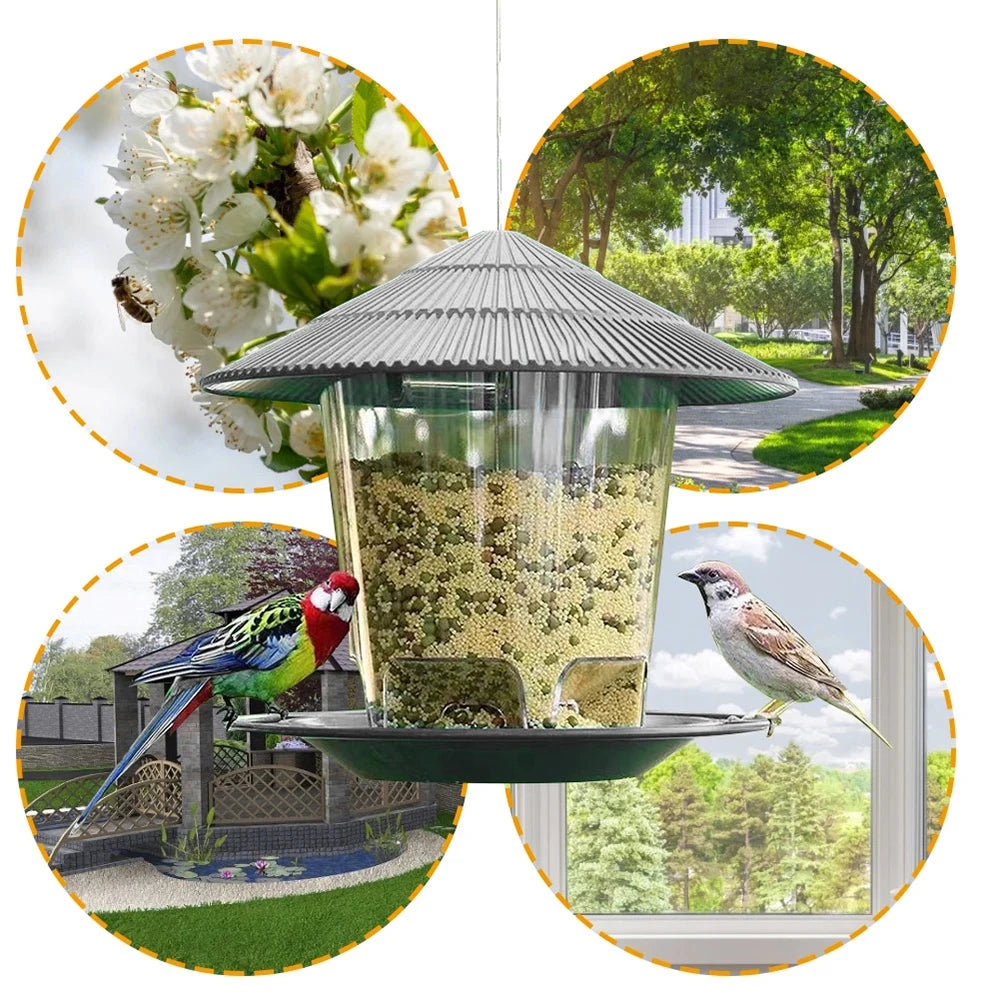 Garden Gazebo Hanging Bird Feeder With Hexagonal Terrace Roof And Rope