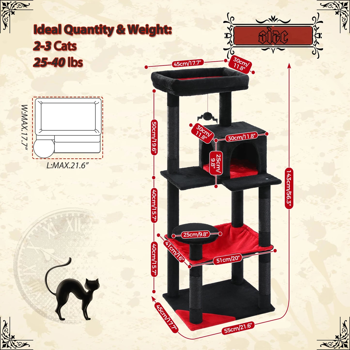 PAWZ Road Gothic Cat Tree For Indoor Cats Tall Cat Tower