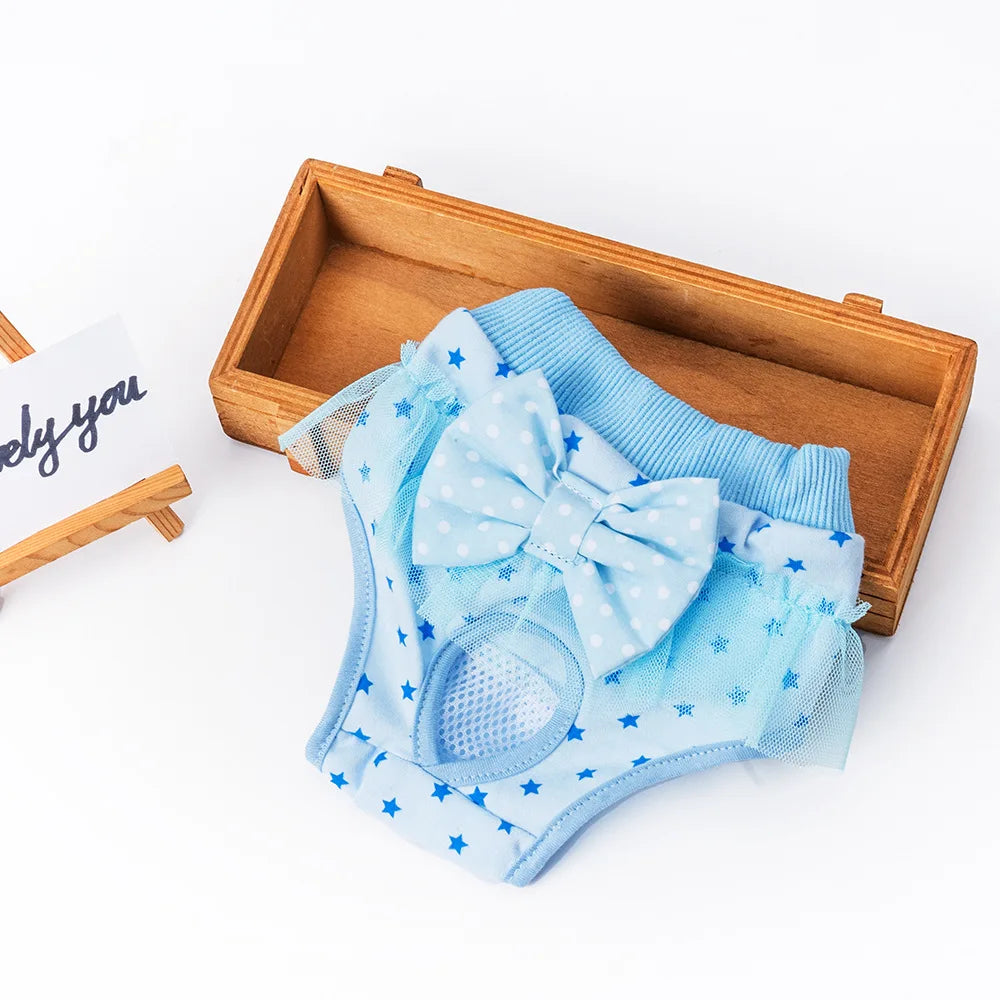 Washable Cotton Female Dog Menstrual Panties With Princess Bow