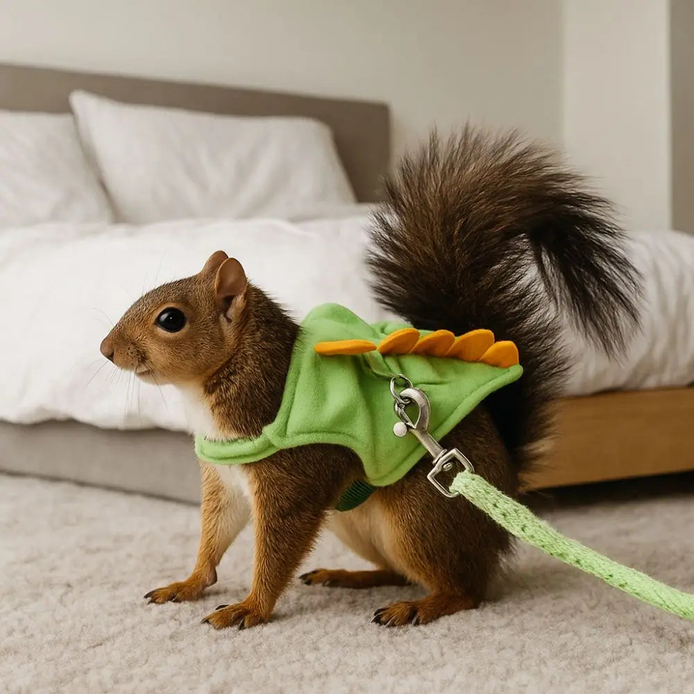 Soft Flannel Ferret Harness With Dragon Design And Traction Rope