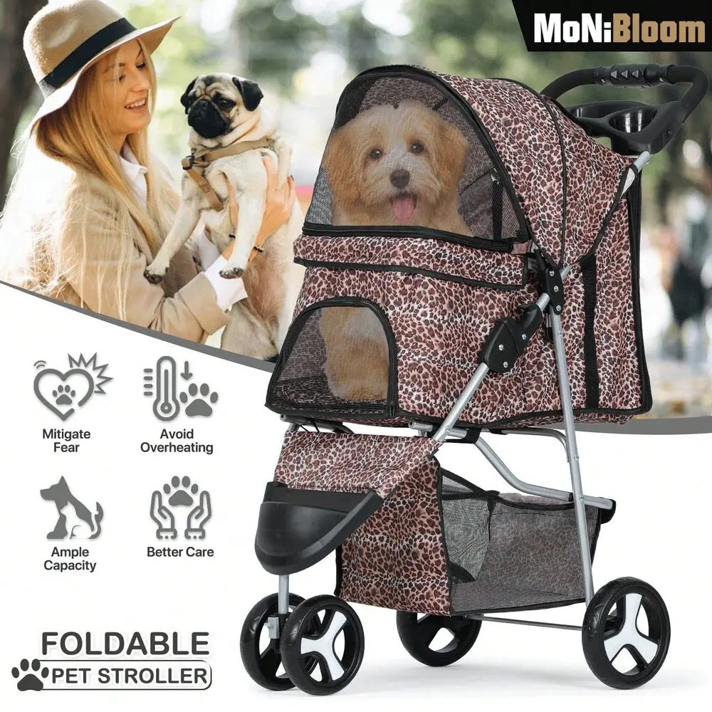 XMSJ Three-Wheel Pet Stroller Foldable Jogger Cup Holder