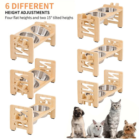 PETRAVEL Elevated Adjustable Dog Cat Bowl Stand With Bowls
