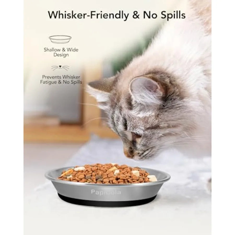 Stainless Steel Cat Bowls 2 Pack Non Slip Whisker Friendly