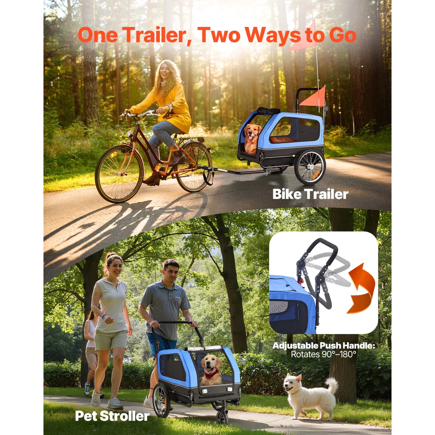 Dog Bike Trailer 2in1 Pet Stroller Carrier 88 Lbs Durable
