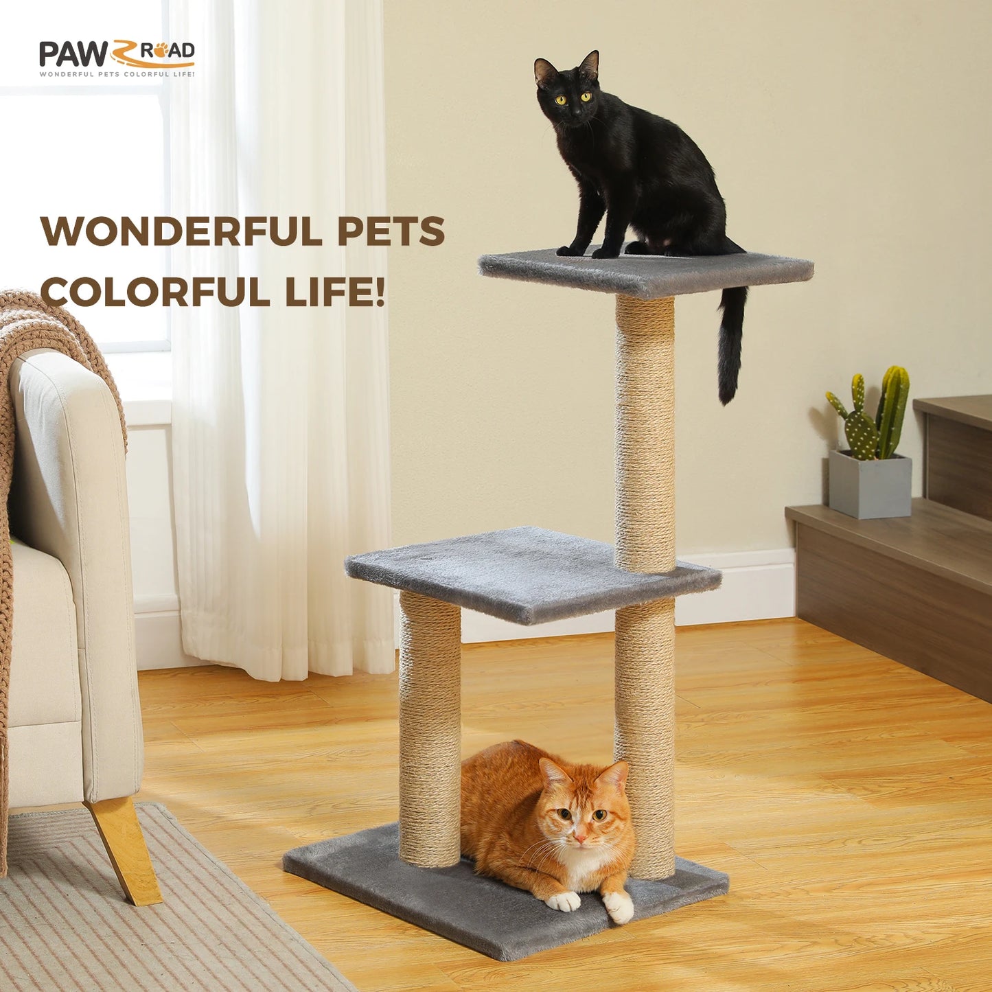 PAWZ Road Cat Tree Tower Three Tier Activity and Scratching