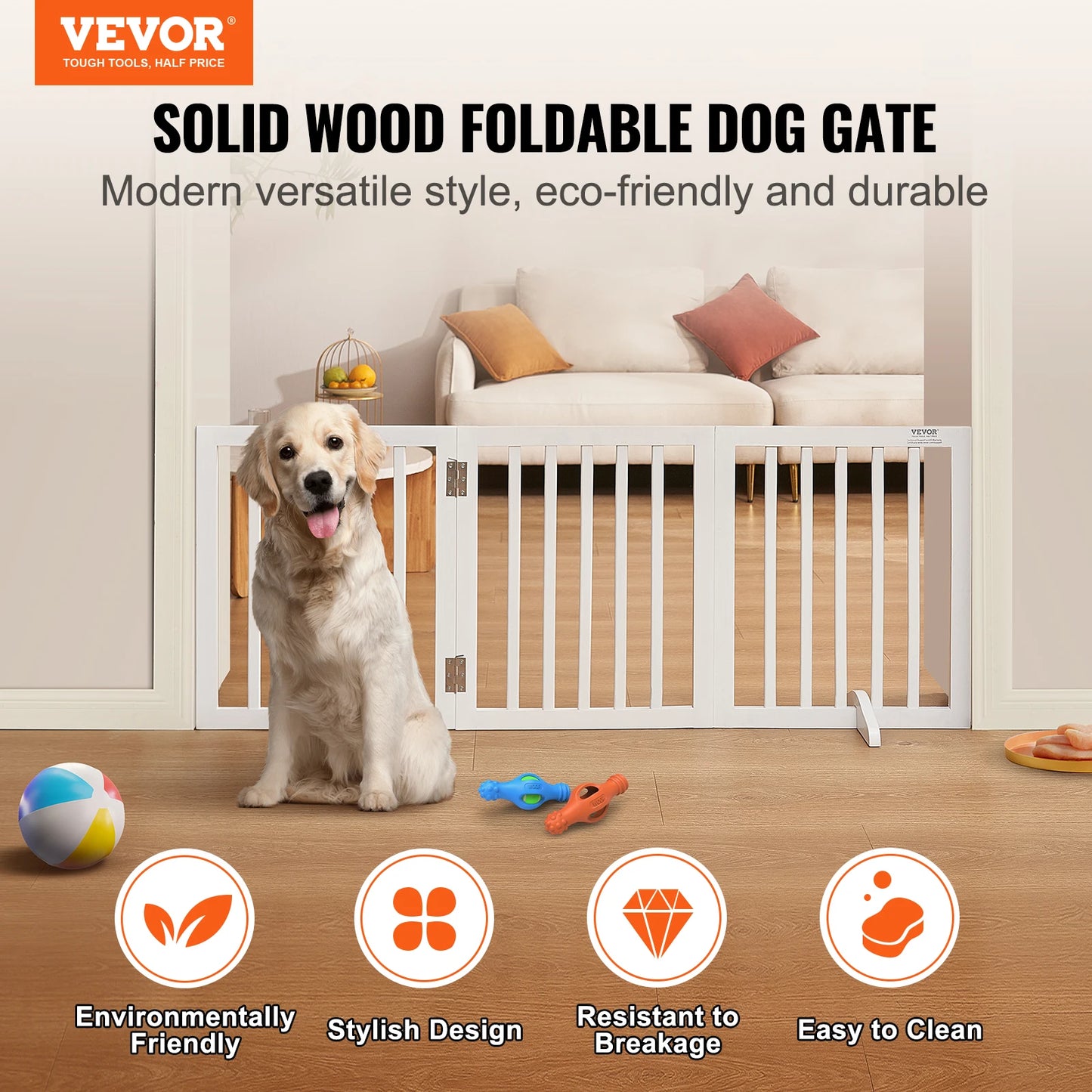 SucceBuy Freestanding Dog Gate 3 Panel Foldable Barrier Narrow Passages