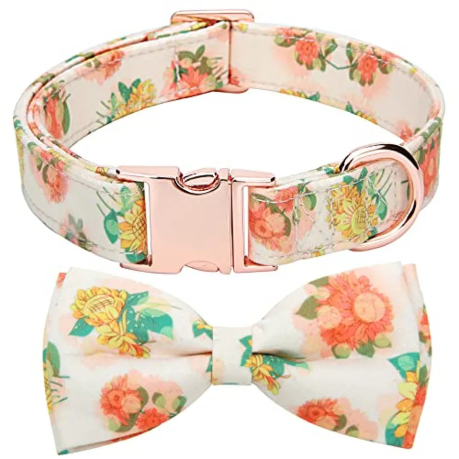 Adjustable Bow Tie Dog Collar With Printed Cute Pattern