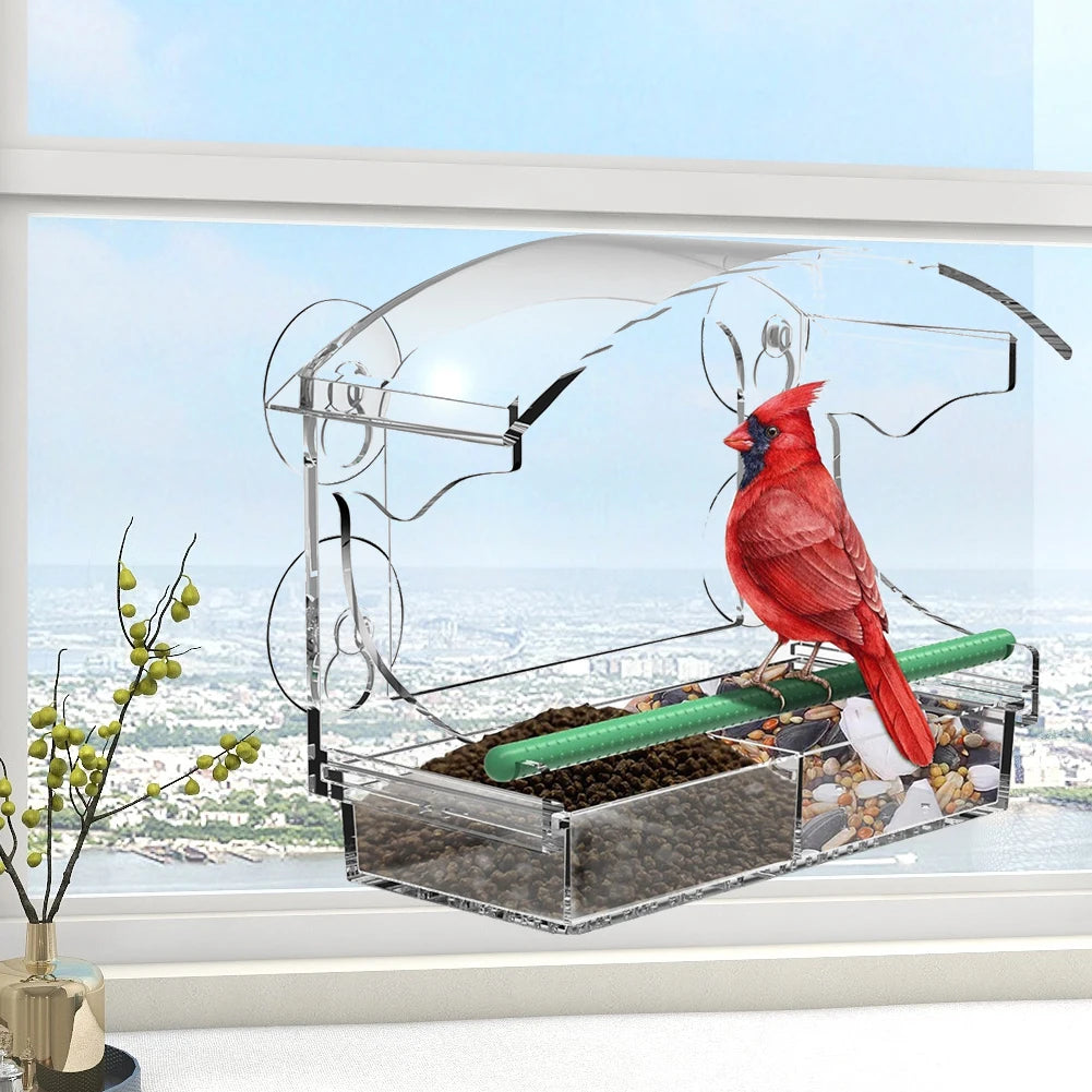 Shunmaii Window Bird Feeder Transparent Acrylic With 4 Suction Cups
