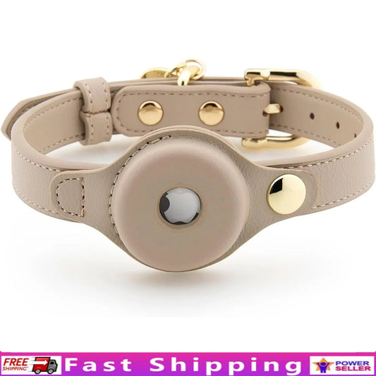 XMSJ Vegan Leather Dog Collar With Tracker Holder Adjustable Harness PETA Approved