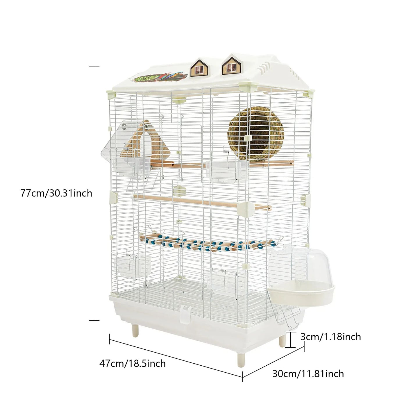 Two-Tier British Style Bird Cage for Parakeets and Canaries