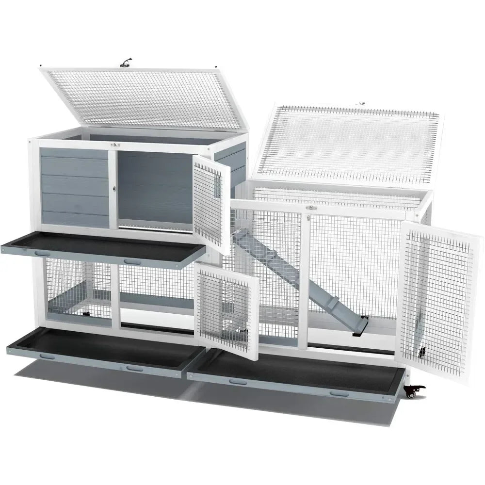 High-Concerned Wooden Indoor Bunny Hutch On Wheels For Small Animals