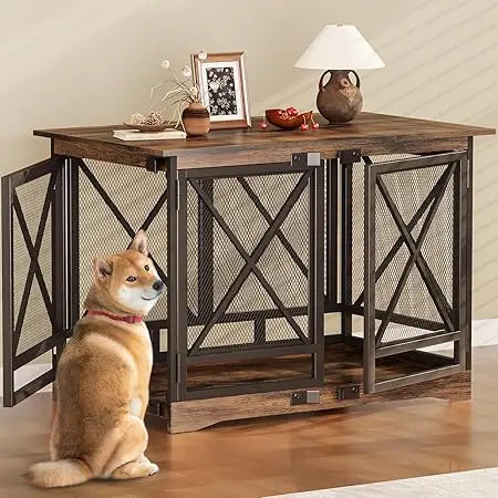 Masterpiece  Dog Crate Furniture - 48 Inch Heavy Duty Dog Crate Furniture For Extra Large Breed With Double Doors, Wooden