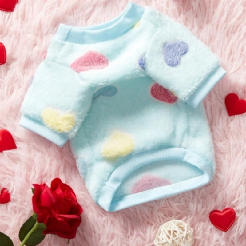 Flannel Heart Print Dog Vest Coat Winter Fleece Pet Clothes