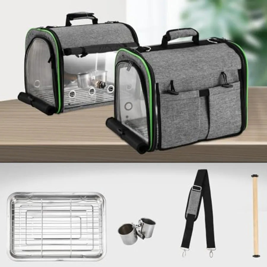 Bird Carrier Bag For Parrot Travel Cage Stainless Steel Mesh Stand