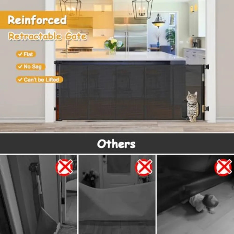 Reinforced Extra Wide Retractable Cat Door Pet Gate