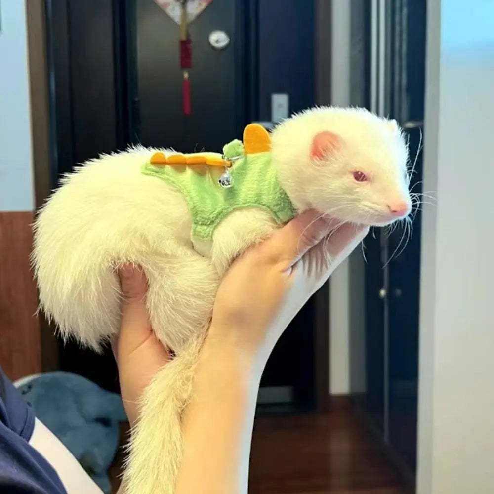 Soft Flannel Ferret Harness With Dragon Design And Traction Rope