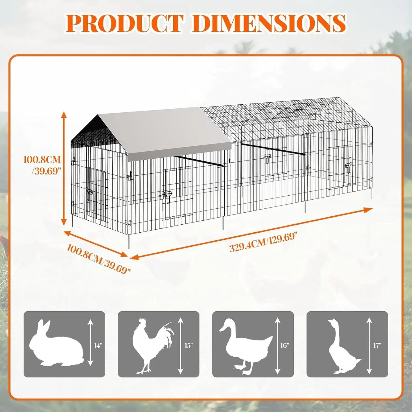 HiMISS Metal Chicken Coop Outdoor Poultry Cage For Backyard Farm