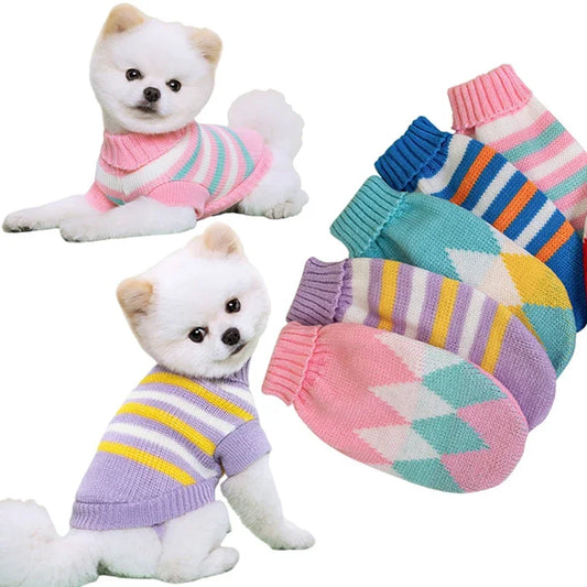 NONECN Dog Knitted Sweater Striped Cotton Warm Clothes For Small Dogs