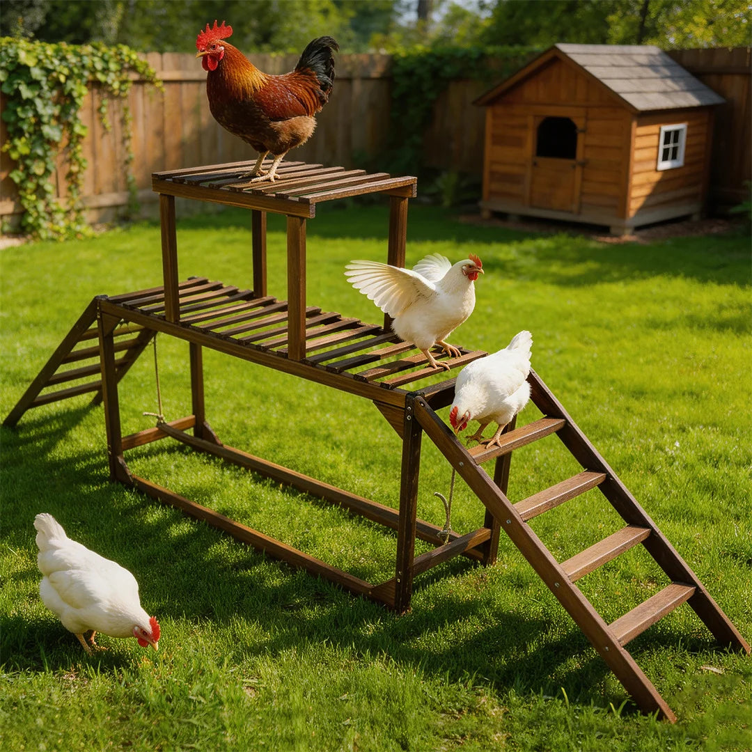 BINGOPAW Outdoor Wooden Chicken Coop Playset With Climbing Frame Swing