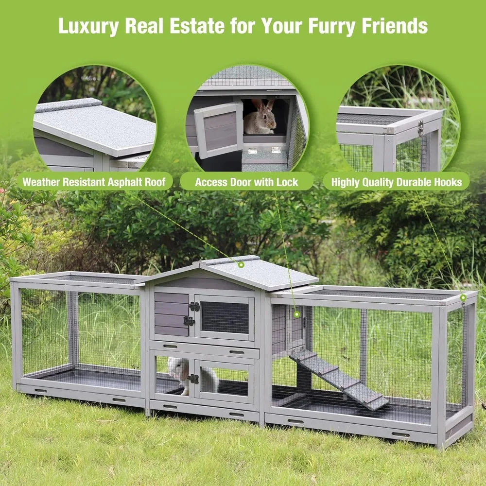 Rabbit Hutch Indoor Outdoor Cage On Wheels With Trays