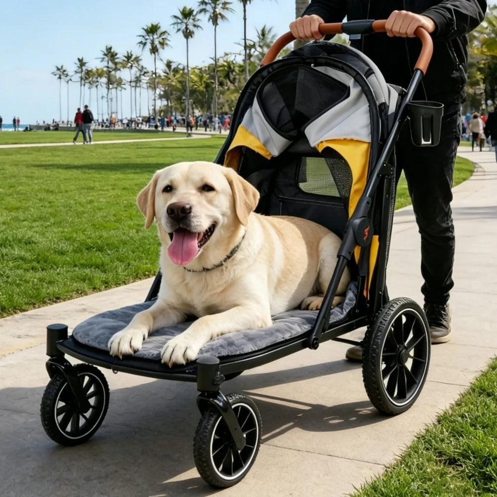 Foldable Dog Stroller Carrier With Removable Cushion Up To 42kg