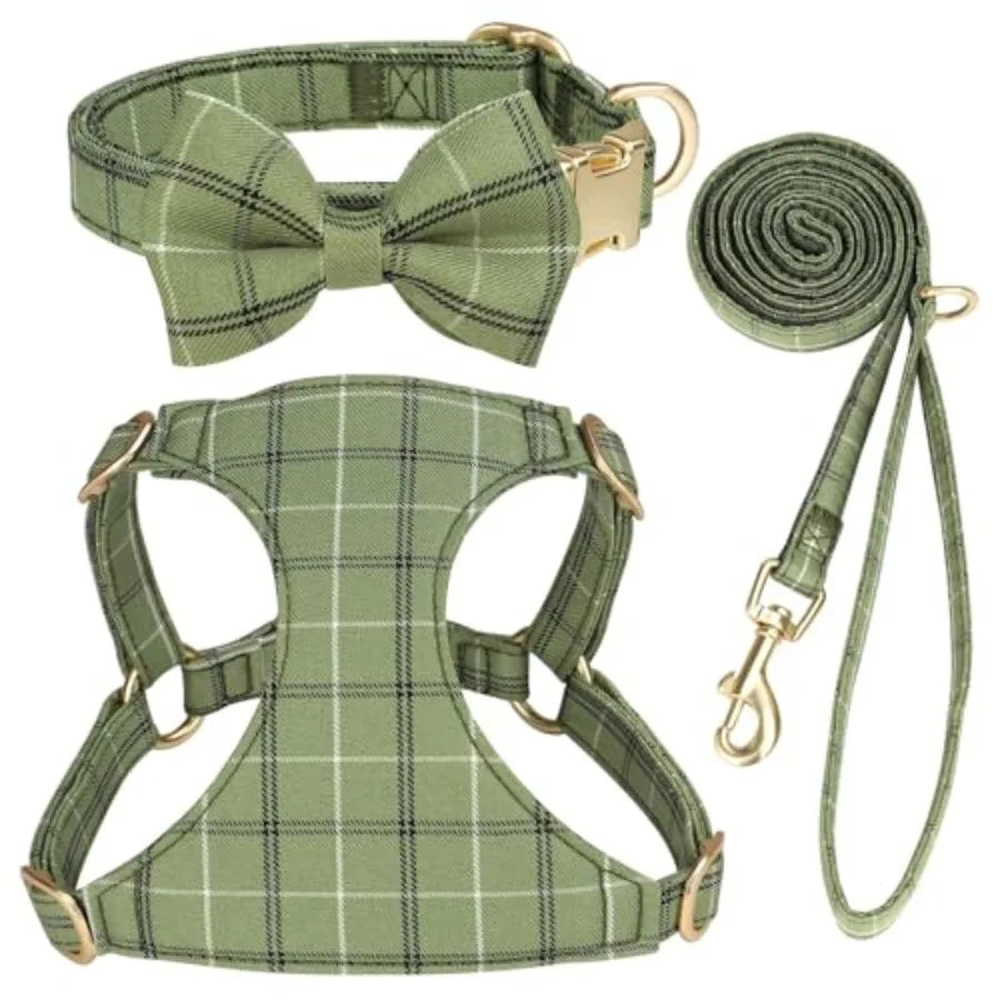 Dog Harness Collar And Leash Set With Bowtie For Pets