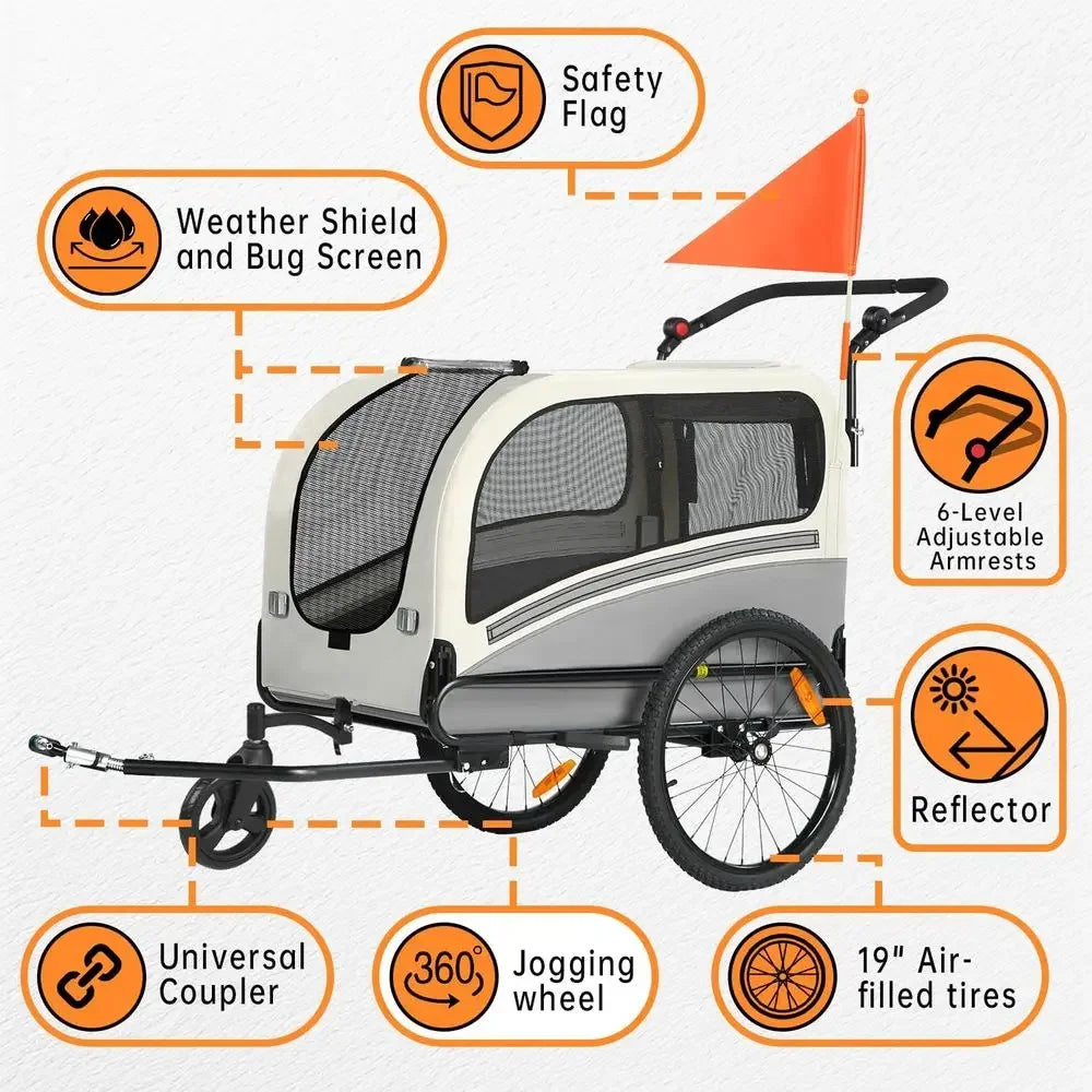 Convertible Dog Bike Trailer Stroller With 110 Lbs Capacity