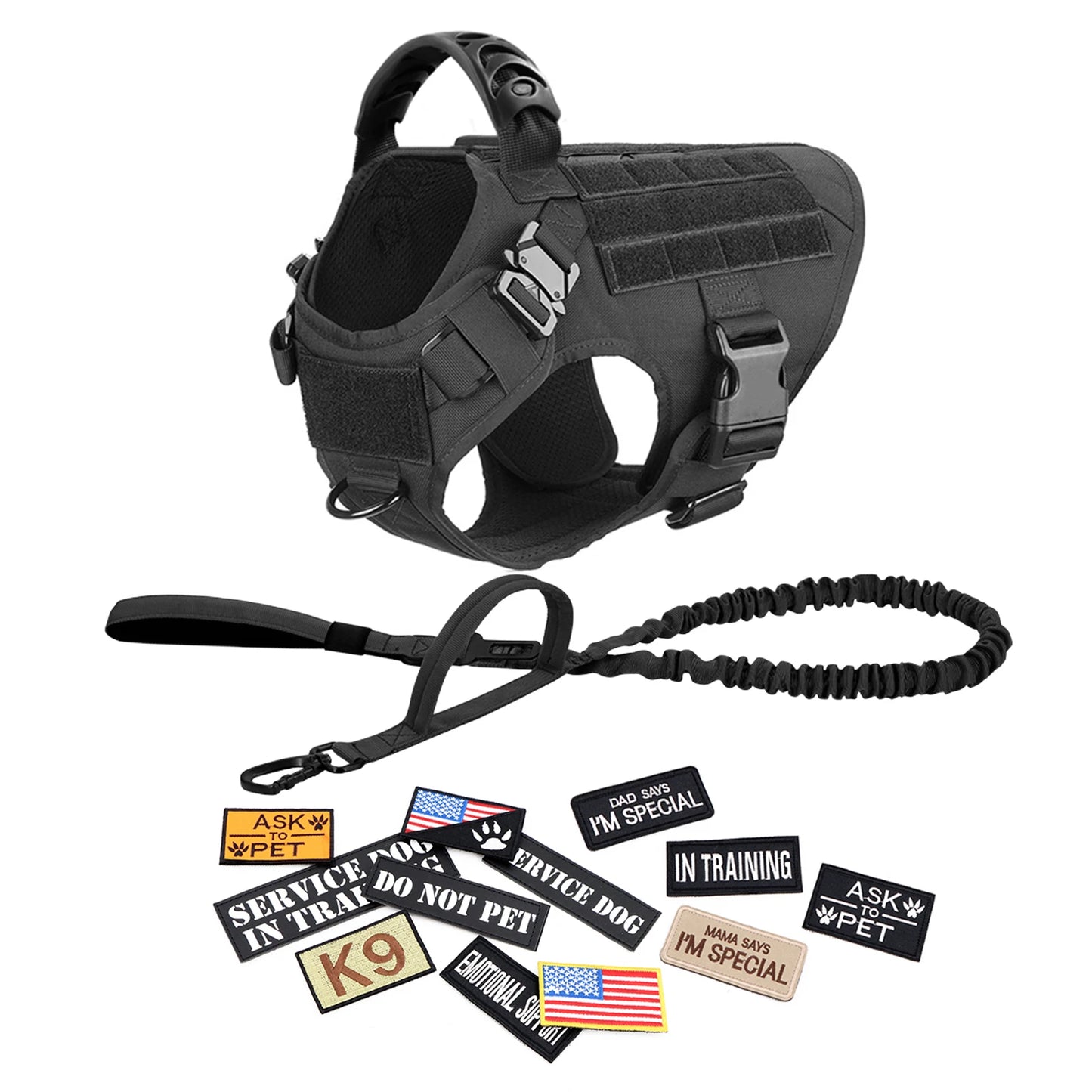 Petravel Military Dog Harness Vest Kit With Leash And Patches