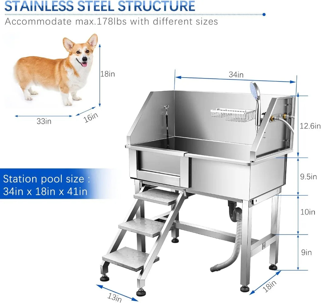 High-concerned ProfessionalGrade Dog Bathing Tub Pet GroomingSystem SlidingDoor Ultra