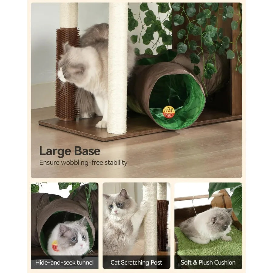 Hign-concerned Large Cat Tree With Leaves Indoor Tower