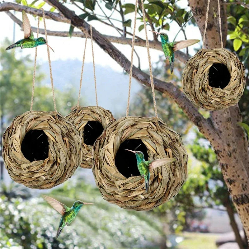 Straw Weaving Bird Nest House Reed Grass Hanging Outdoor Birdhouse
